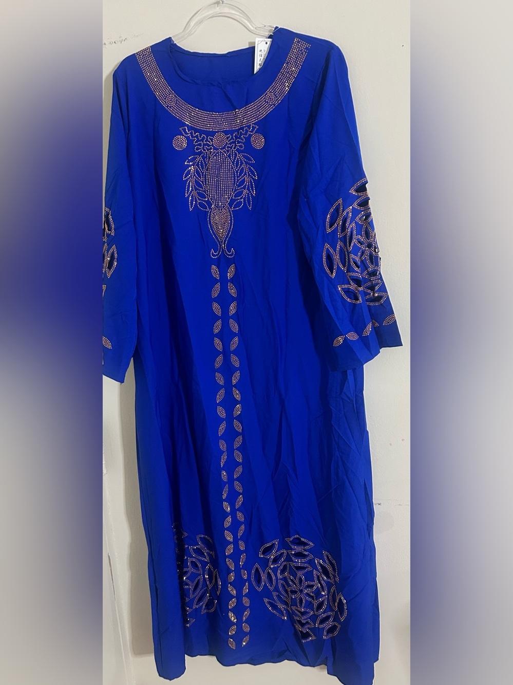 Embellished Royal Blue Long Sleeve Women's Dress